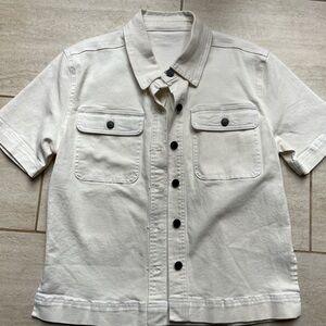 No Label white women’s stretch cotton utility shirt size L